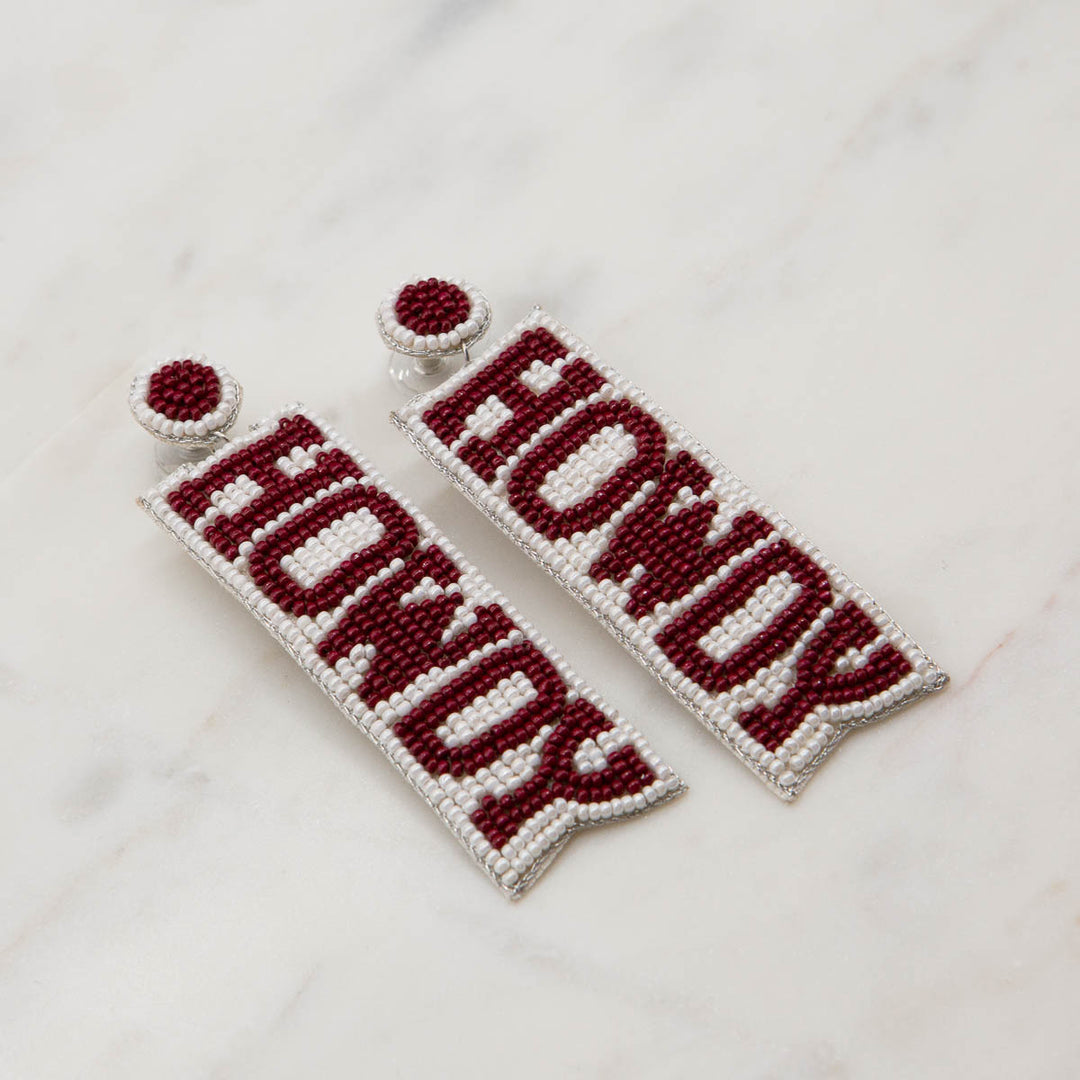 Howdy Beaded Earrings Maroon/White 4
