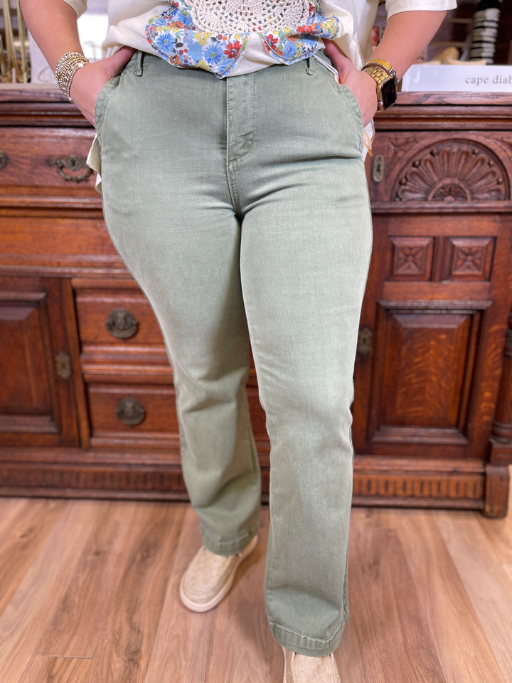 Risen High Rise Side Twill Tape Detail Straight Pants