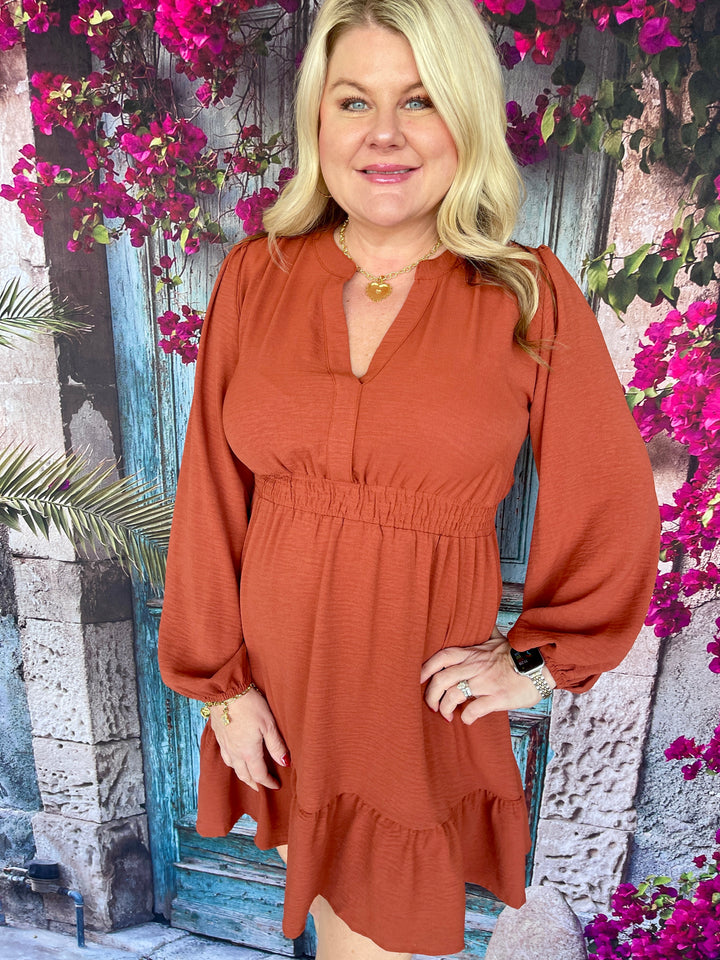 Wine O'Clock Dress- Cinnamon