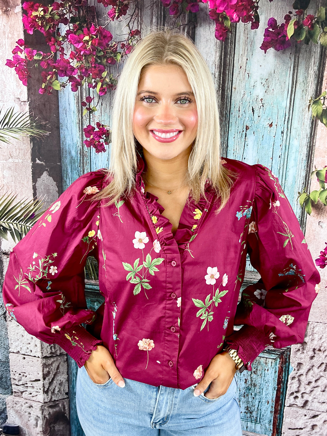 Burgundy Blooms Top