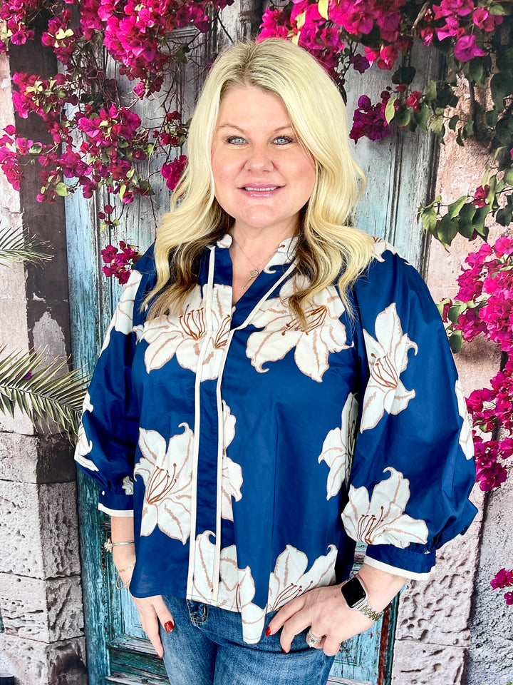 Autumn Blooms Top - Navy