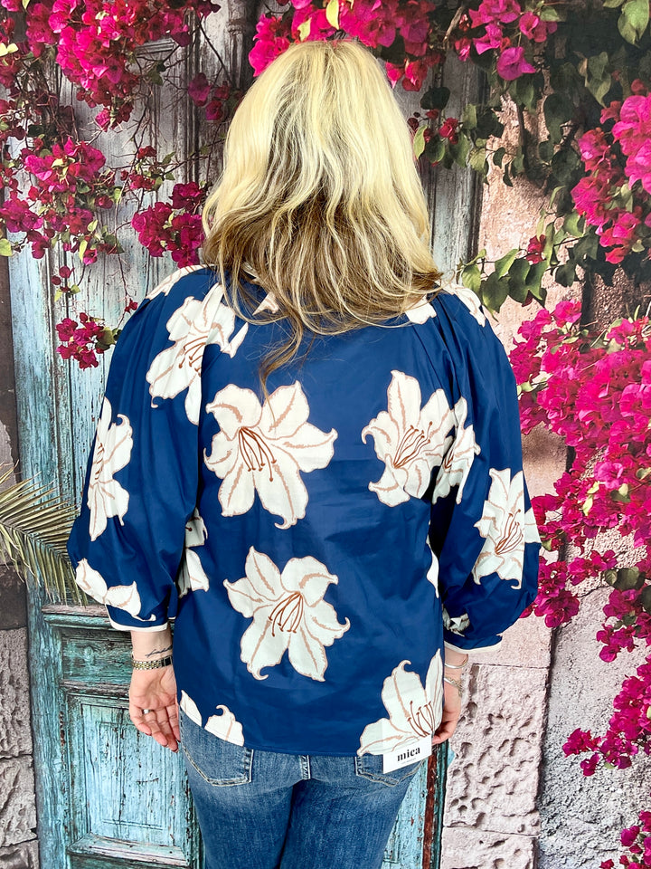 Autumn Blooms Top - Navy