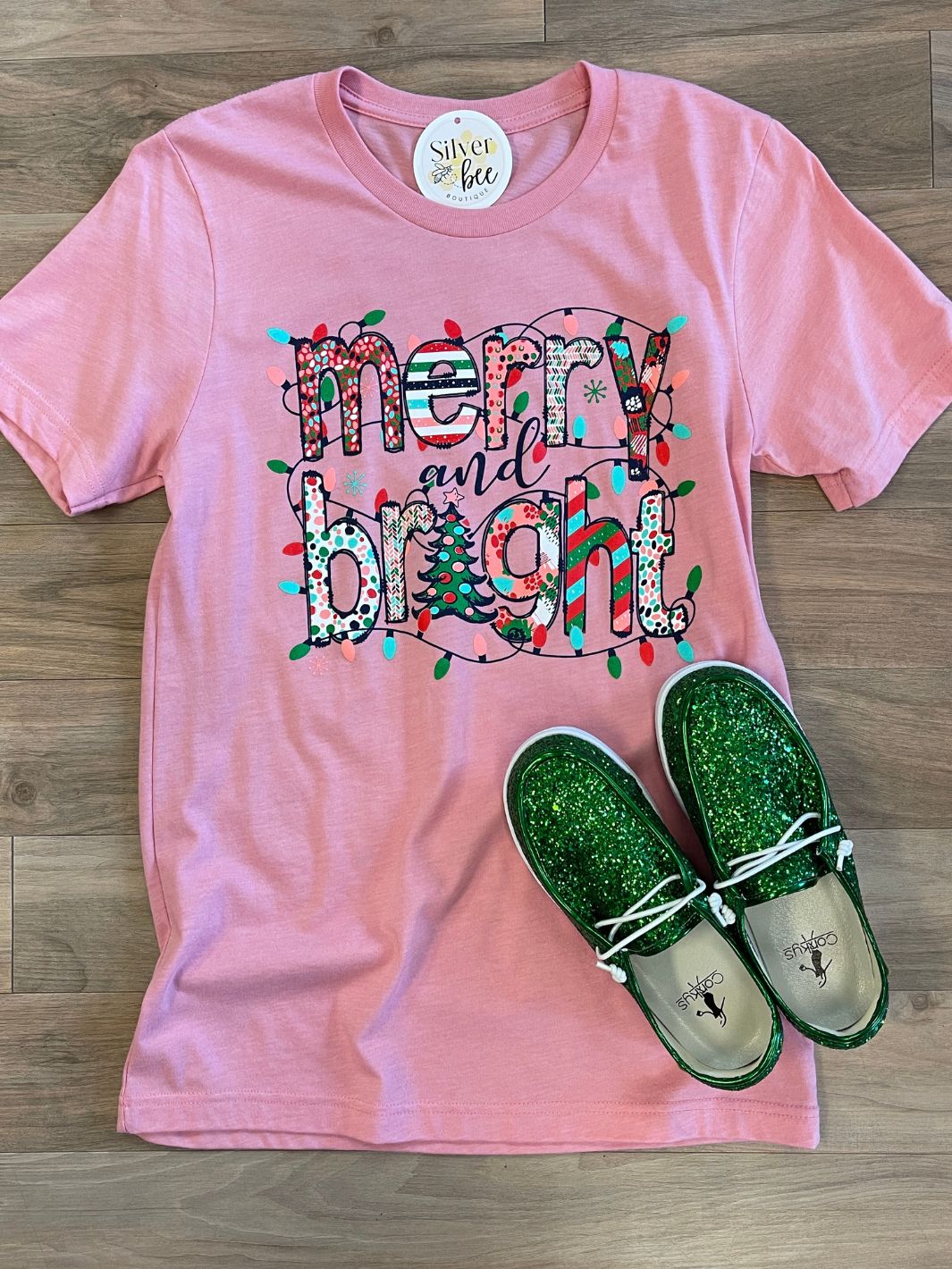 Merry & Bright Tee - Dusty Rose