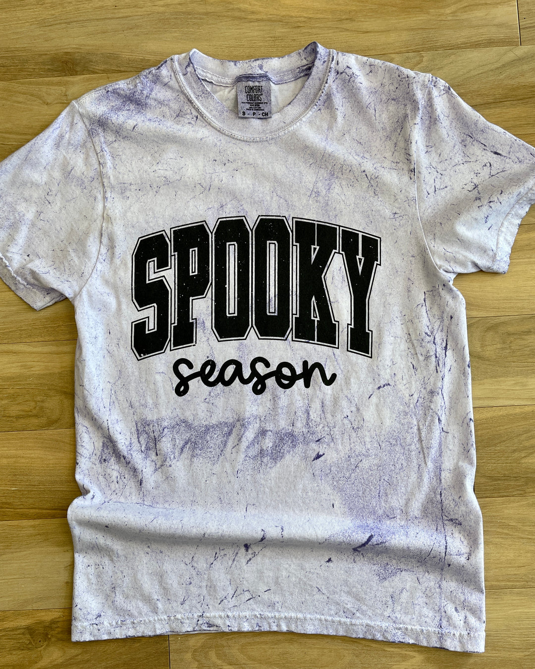 bleached purple tee with text spooky season