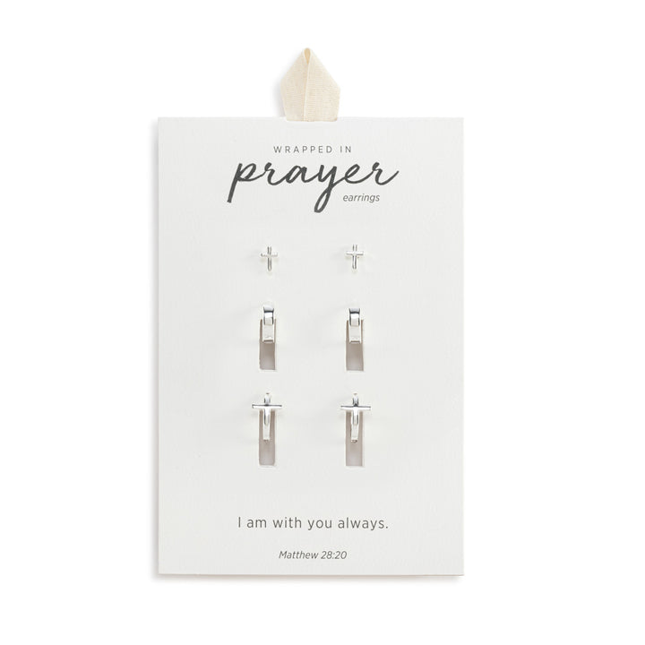 Dainty Cross Earrings Set of (3) - Silver