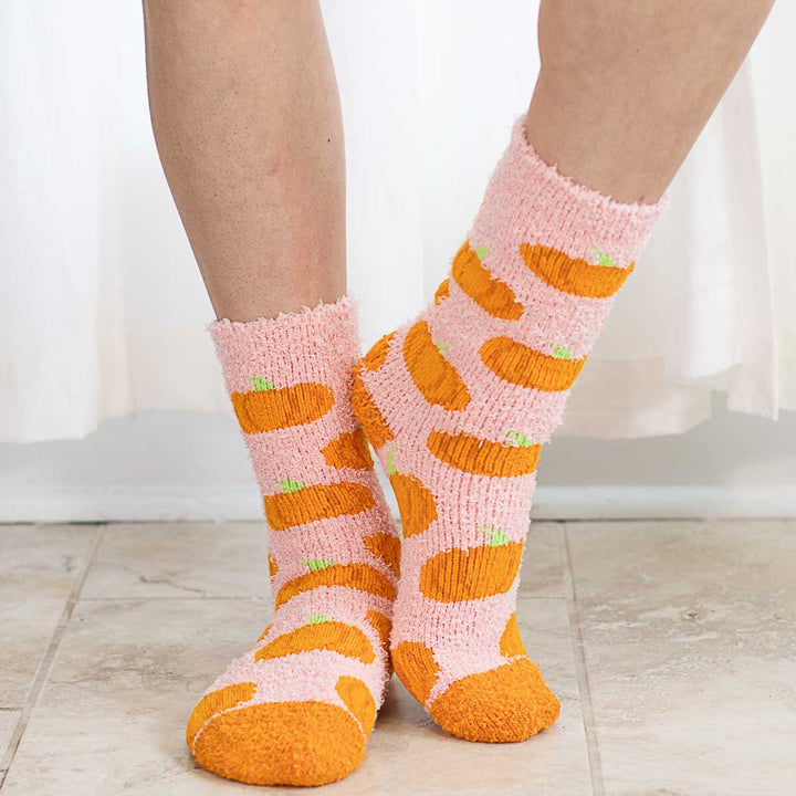 Women's Pumpkin Snuggle Socks Pink/Orange/White One Size