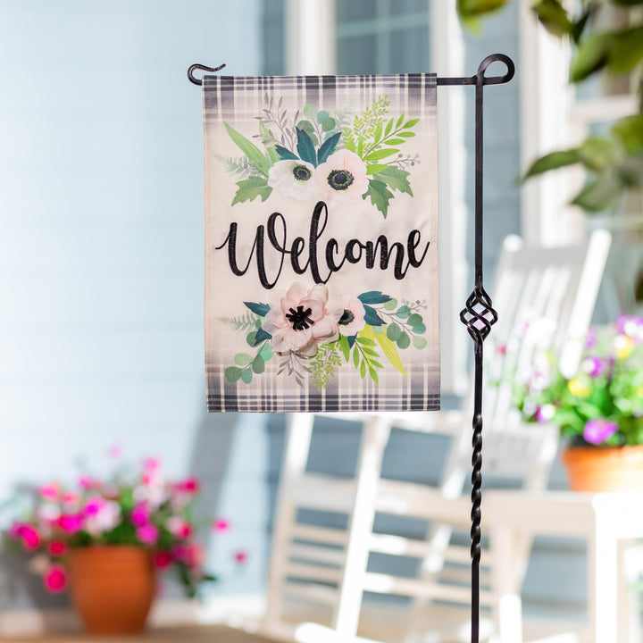 Beautiful Floral Welcome Burlap Garden Flag