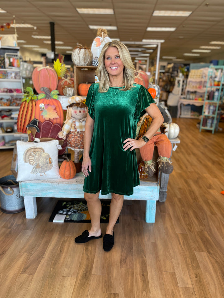 Velvety Nights Dress Hunter Green