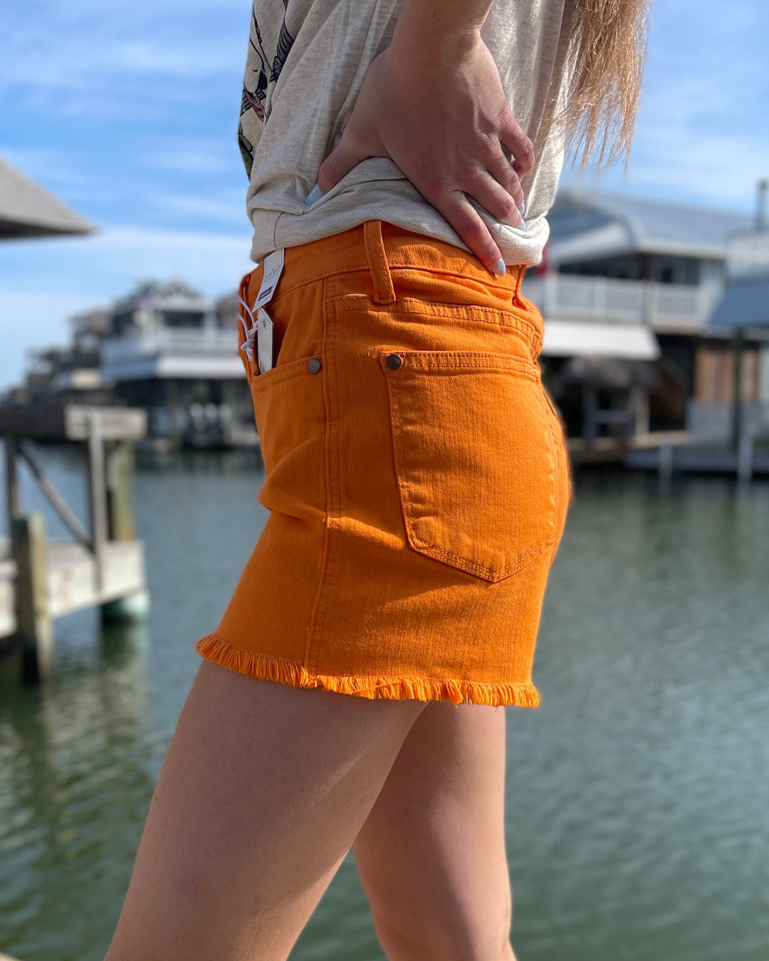 Judy Blue MR Garment Dyed Fray Hem Shorts - Orange