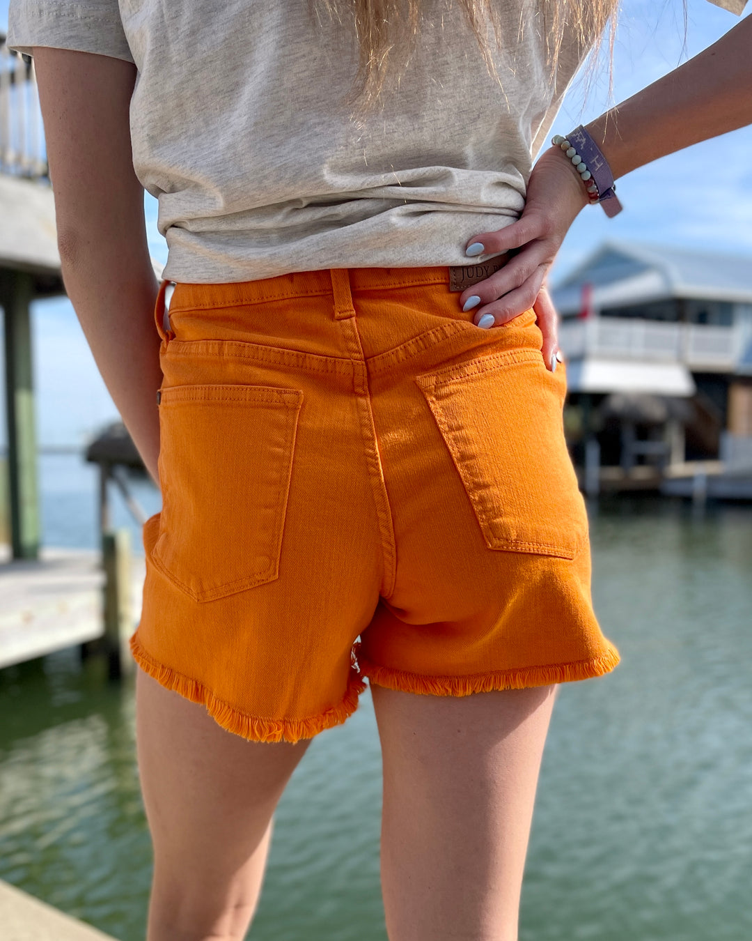 Judy Blue MR Garment Dyed Fray Hem Shorts - Orange