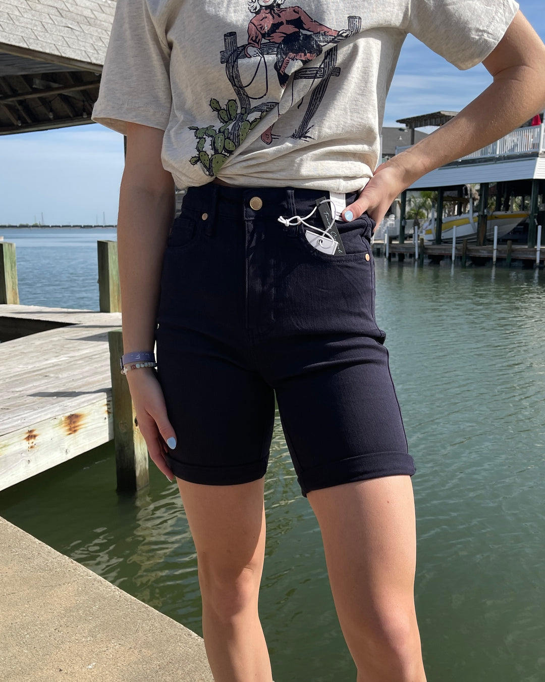 Judy Blue HW Tummy Control Bermuda Shorts - Navy
