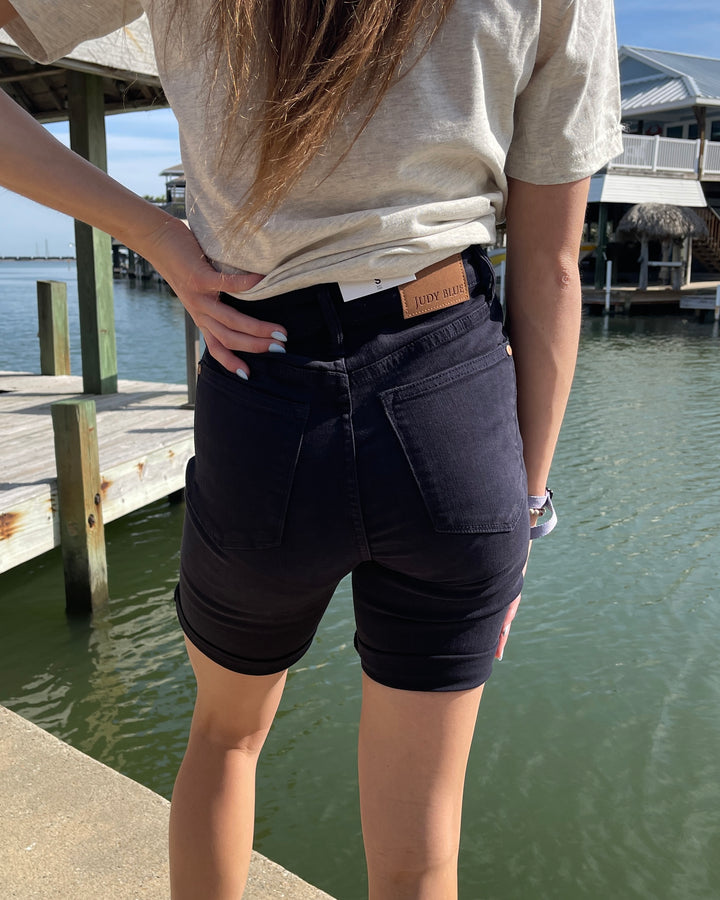 Judy Blue HW Tummy Control Bermuda Shorts - Navy