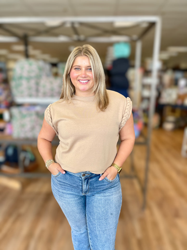 FINAL SALE Sandy Braids Top- Beige