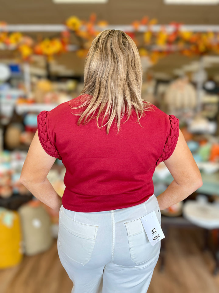 FINAL SALE Sandy Braids Top- Burgundy