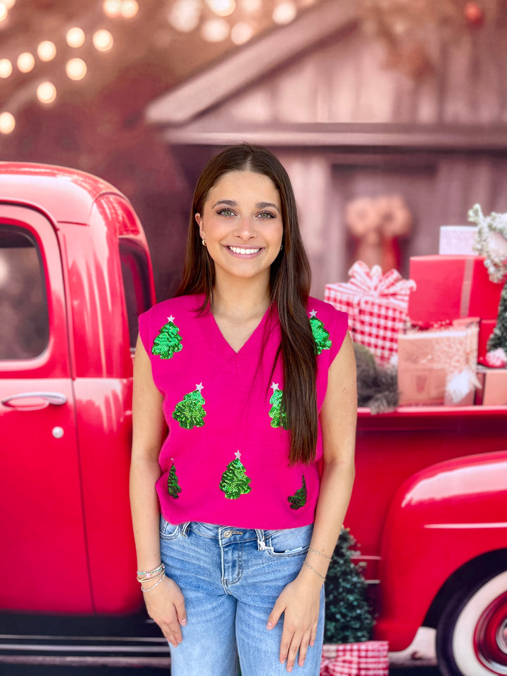 Hot Pink Sequins Tree Vest