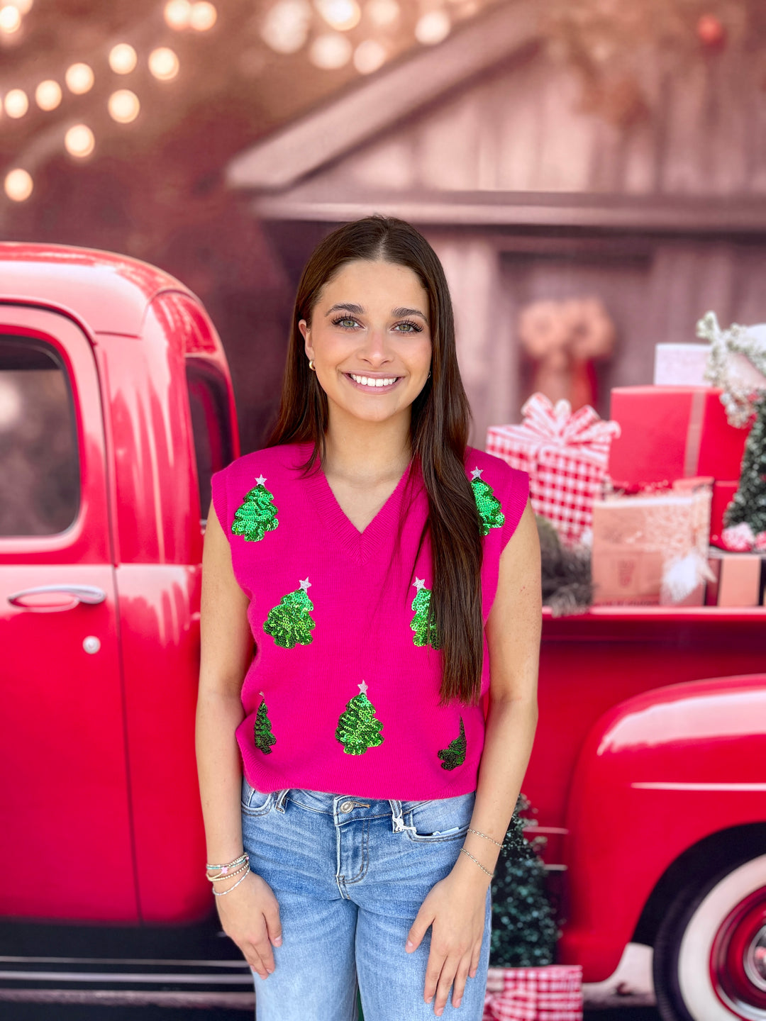 Hot Pink Sequins Tree Vest