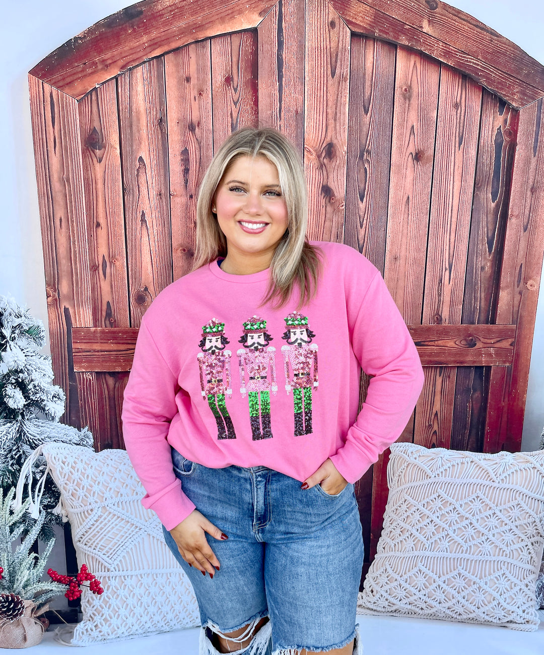 Nutcracker March Sequin Sweatshirt  Pink/Green