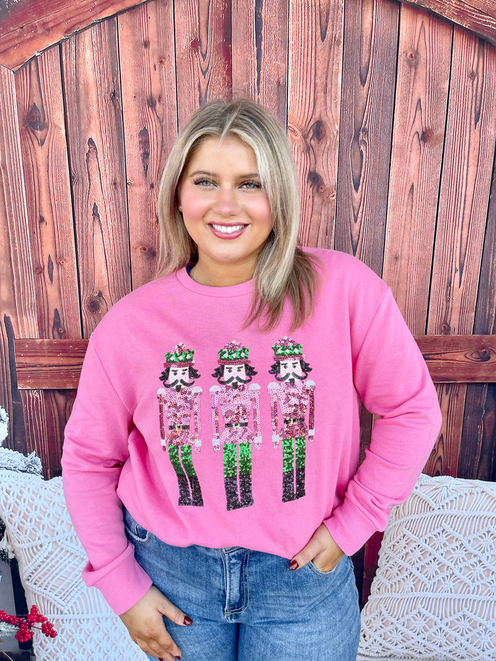 Nutcracker March Sequin Sweatshirt  Pink/Green