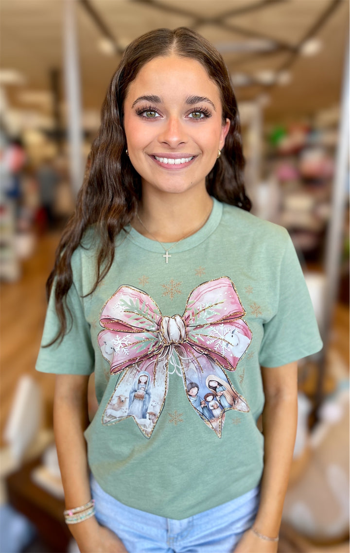 Sage Nativity Bow Tee