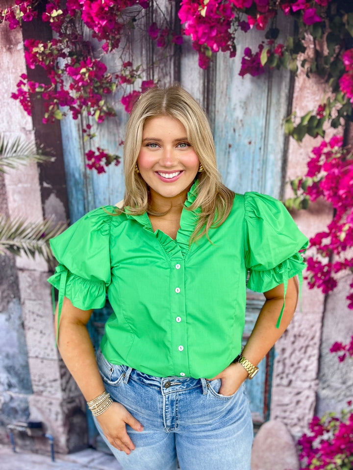 Ruffle Me Top- Green