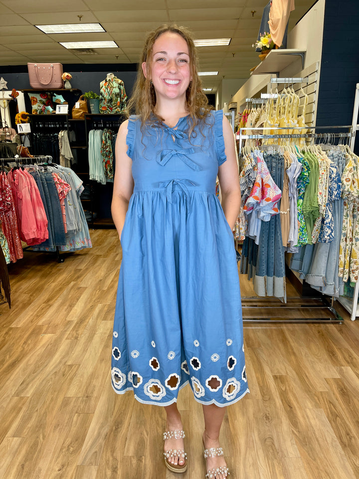 Ruffle And Bows Dress - Blue