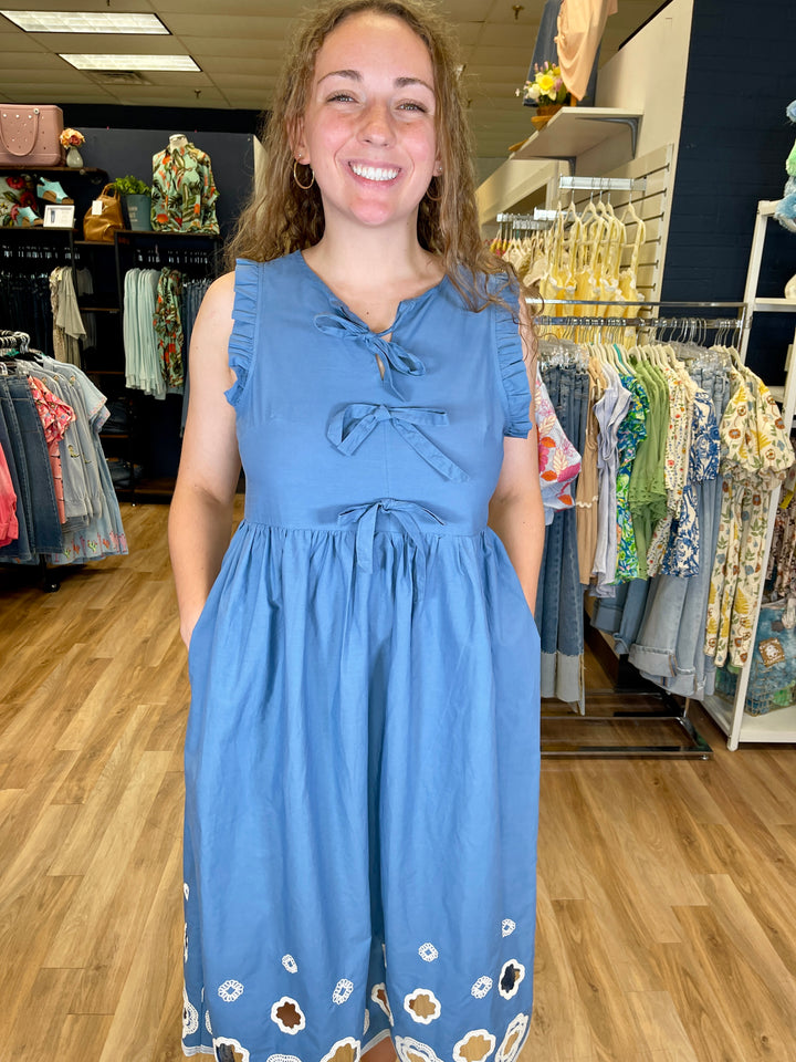 Ruffle And Bows Dress - Blue