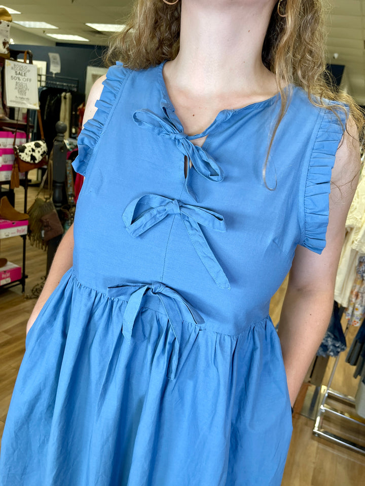 Ruffle And Bows Dress - Blue