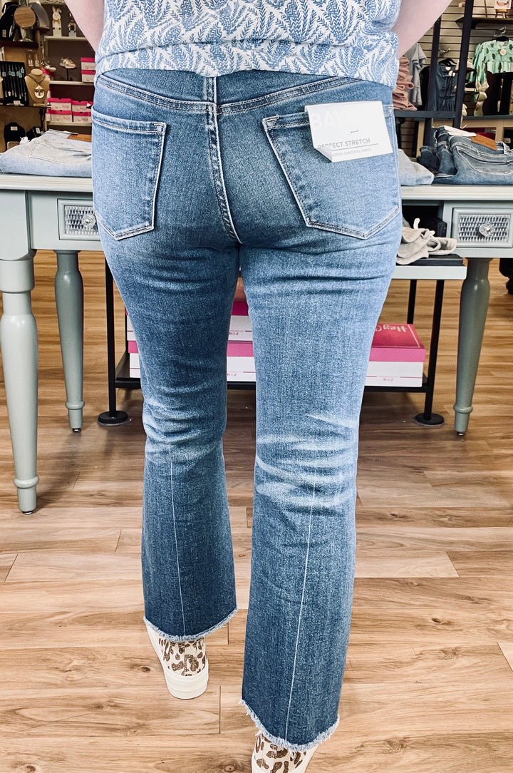 Bayeas High Rise Straight Ankle Jeans w/Raw Edge