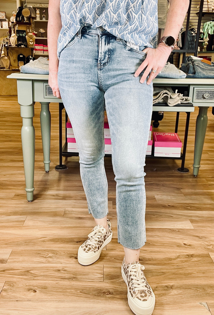 Bayeas Mid Rise Skinny Jeans Raw Hem