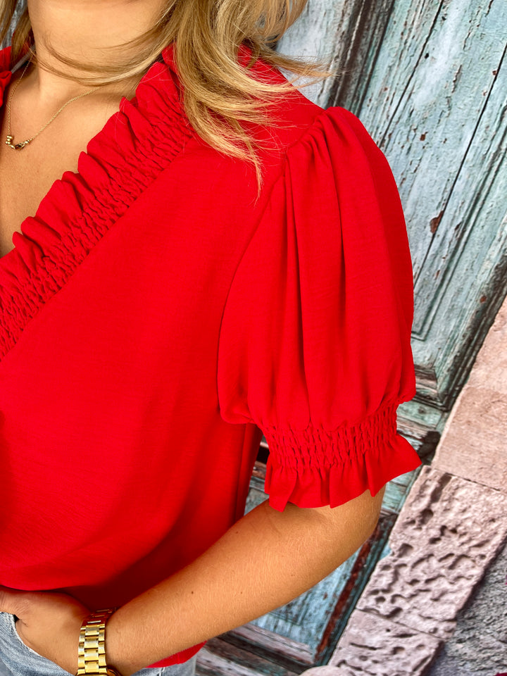 Love A Good Ruffle Top- Red