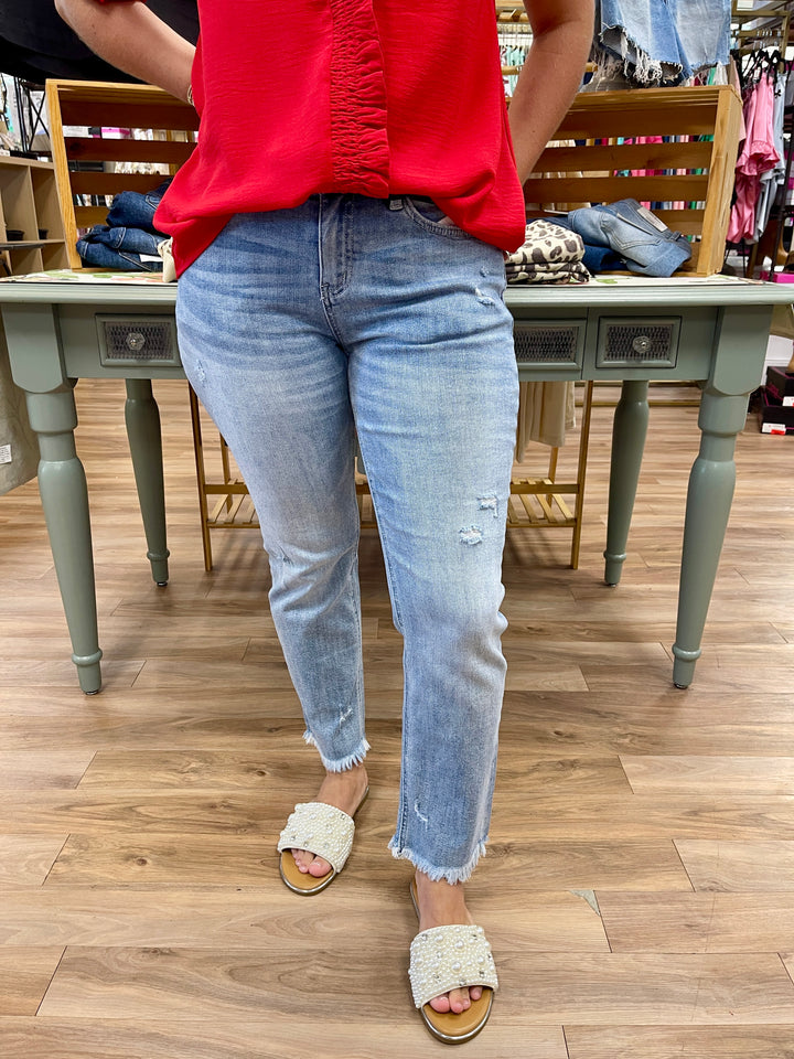 Mica Denim Mid Rise Cigarette Crop - Powder Blue