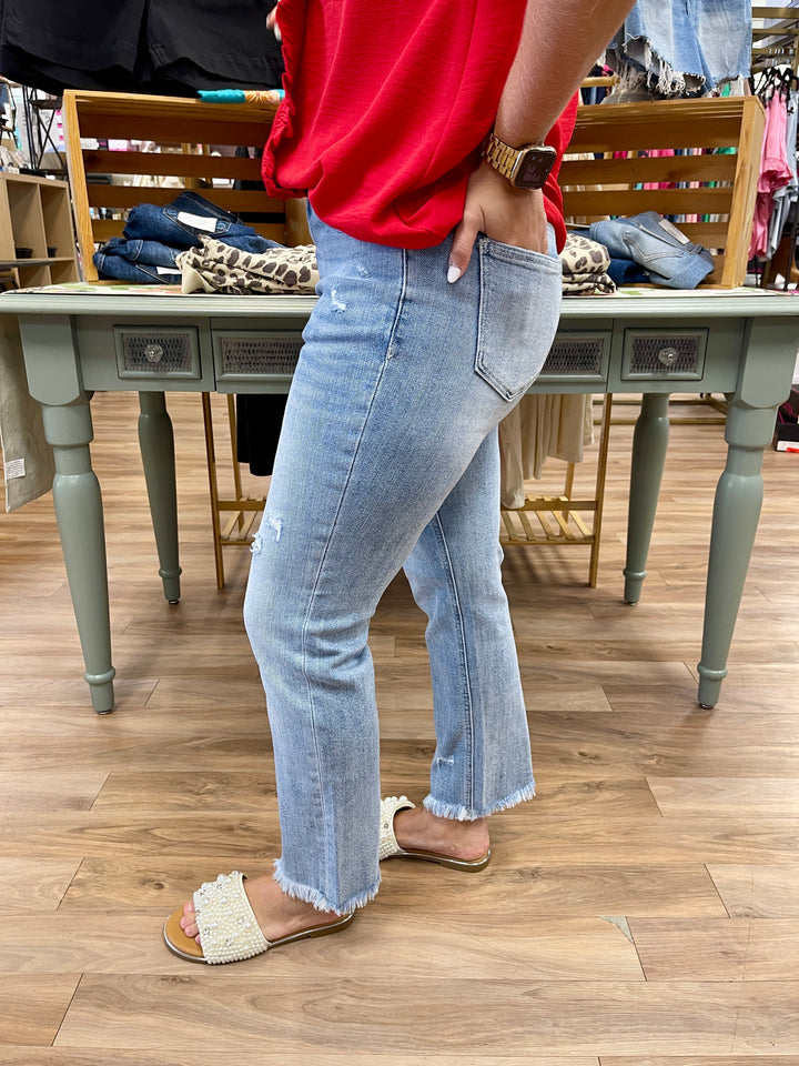 Mica Denim Mid Rise Cigarette Crop - Powder Blue