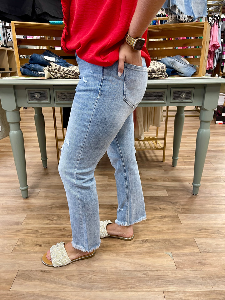 Mica Denim Mid Rise Cigarette Crop - Powder Blue