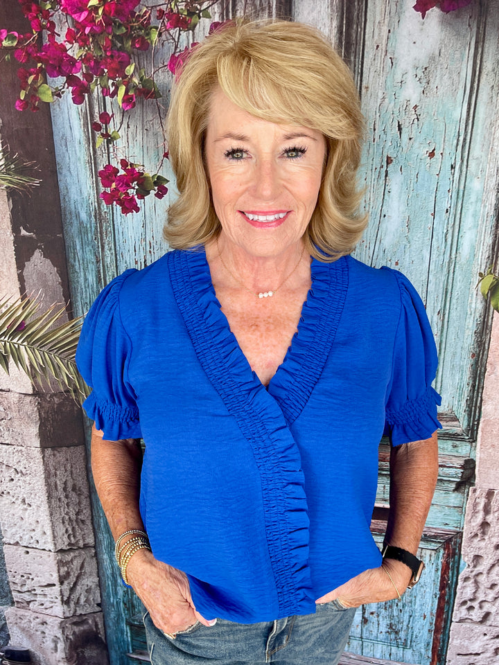 Love A Good Ruffle Top- Blue