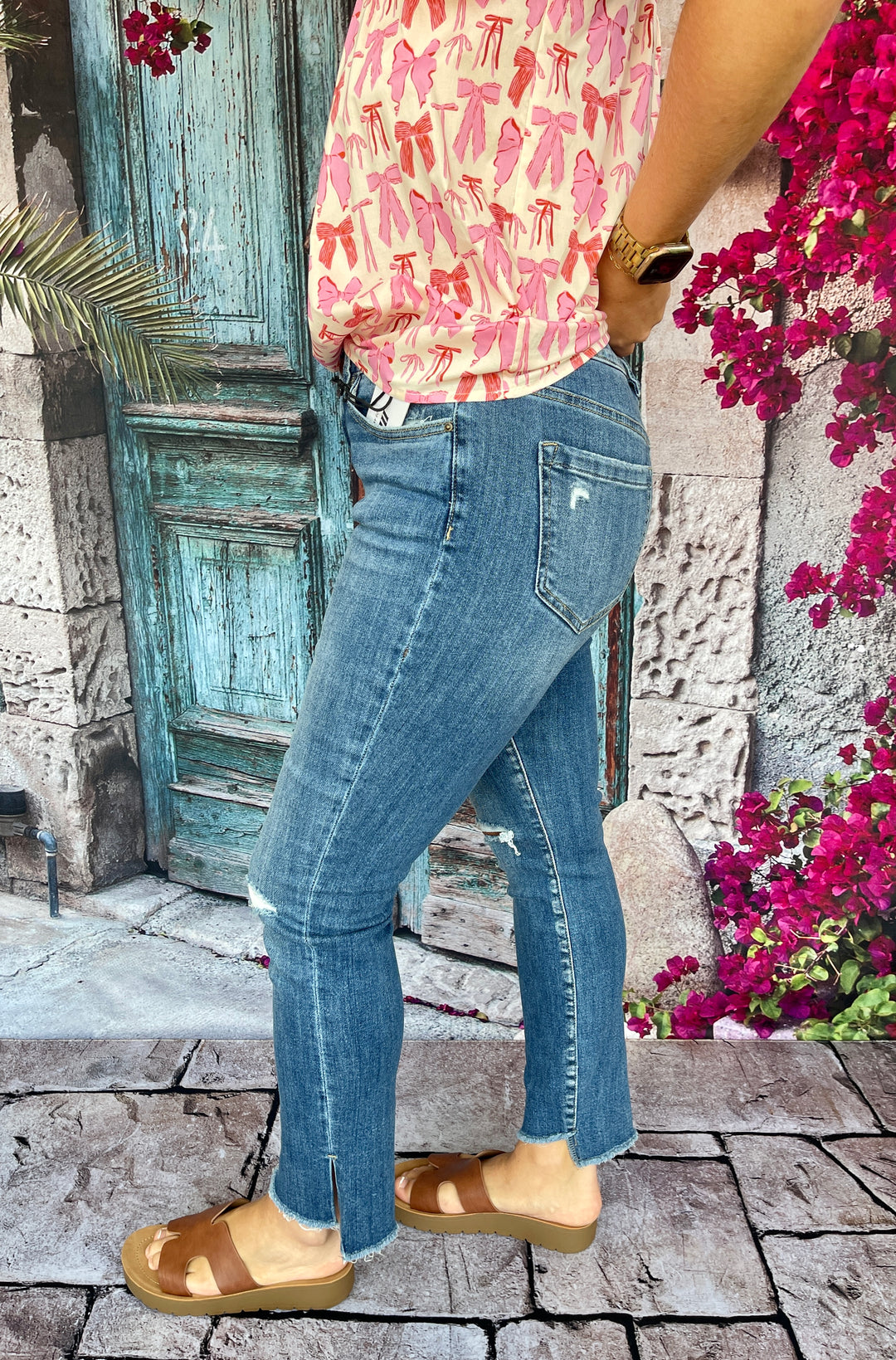 Mica Denim Mid Rise Crop Skinny w/Side Slit