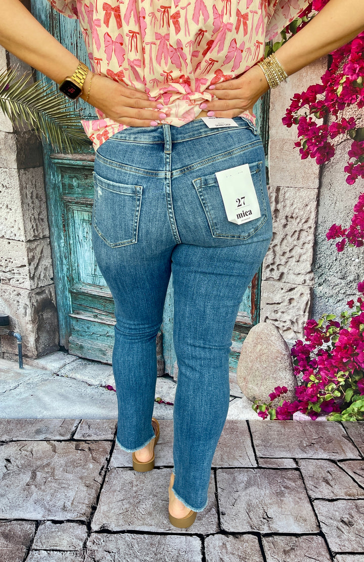 Mica Denim Mid Rise Crop Skinny w/Side Slit