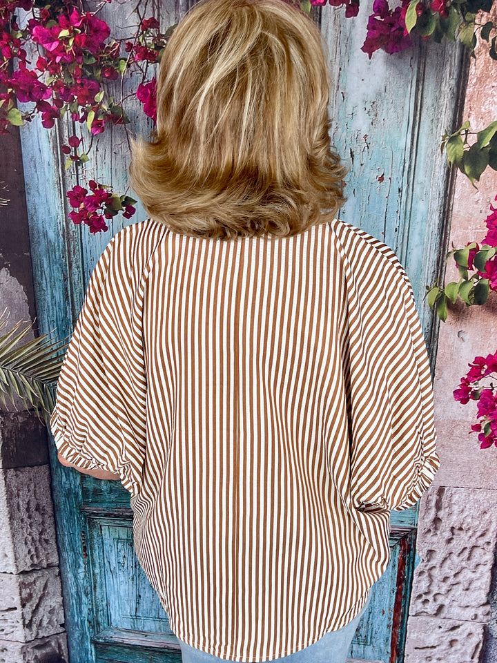 See Me In Stripes Top- Caramel
