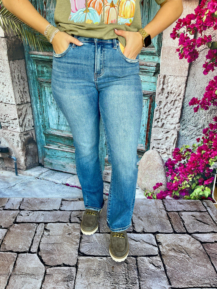 Risen Mid Rise Straight Denim