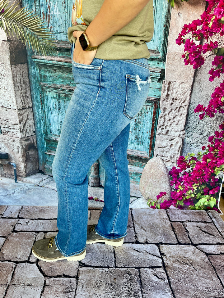 Risen Mid Rise Straight Denim