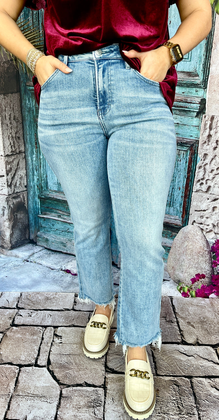 Mica Denim High Rise Crop w/Raw Hem