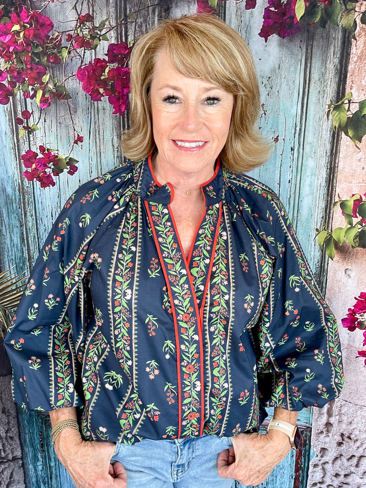 Ms. Mistletoe Top - Navy Mix