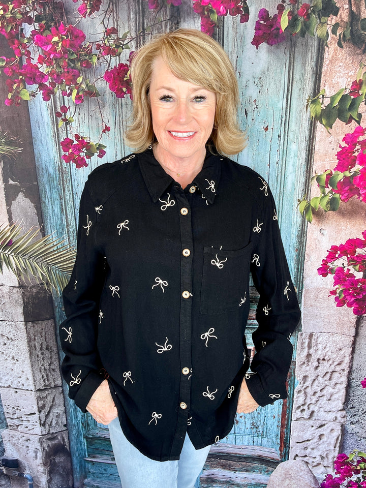 Too Cute In My Bows Top - Black