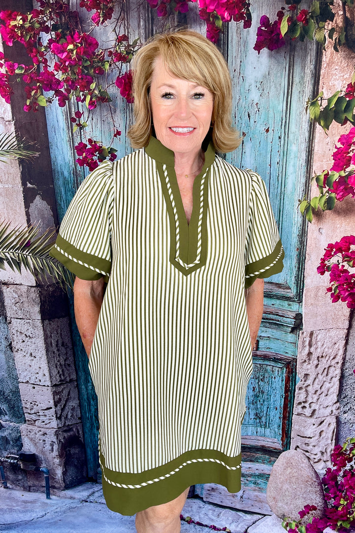 See My Stripes Dress - Olive