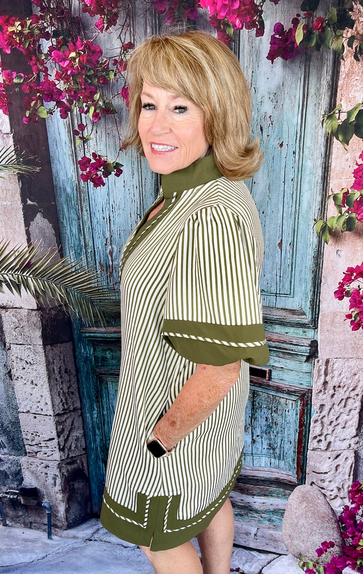 See My Stripes Dress - Olive
