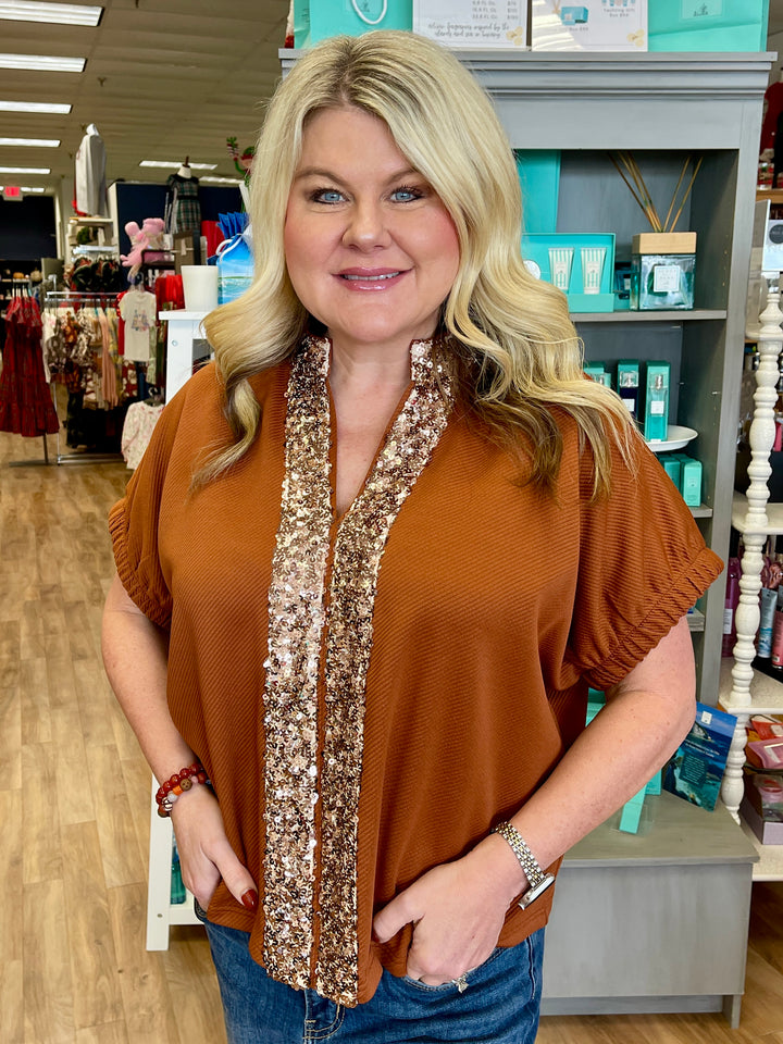 Bling Me Please Top - Camel