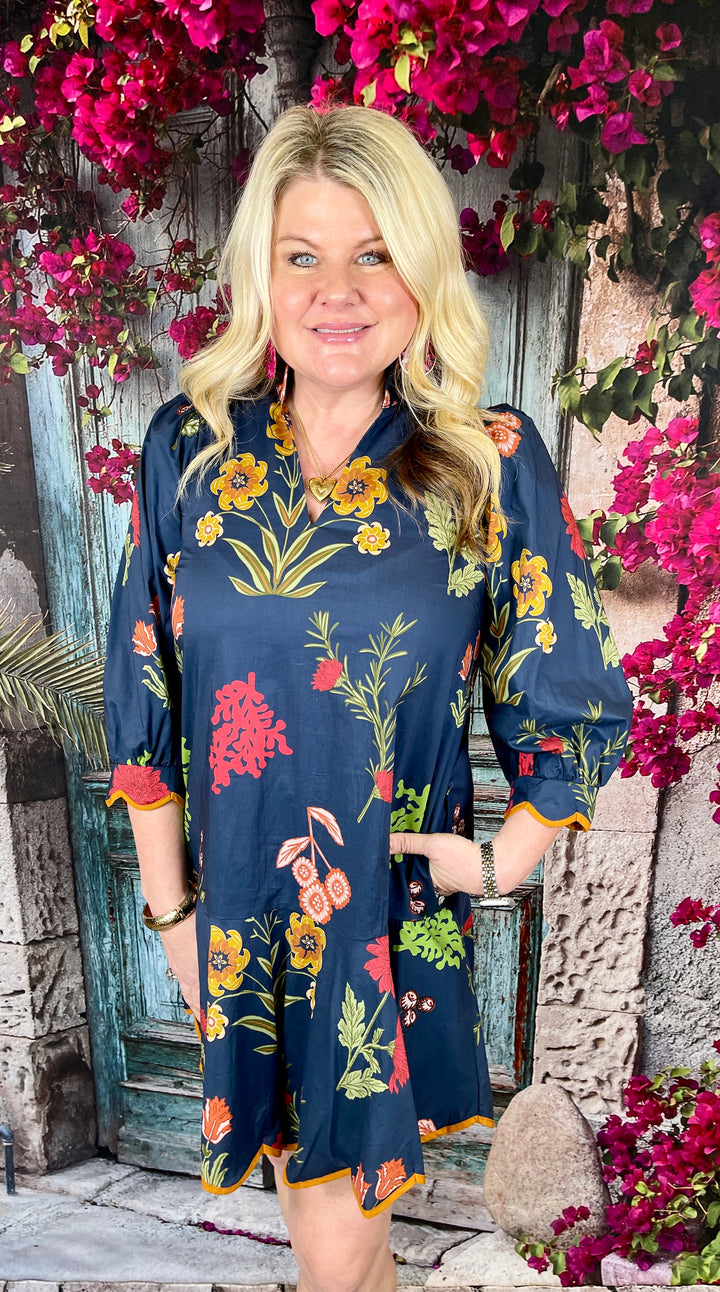 All The Scallops Dress- Navy