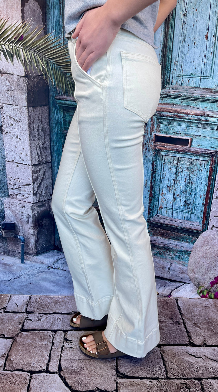 FINAL SALE Bayeas Rose High Rise Flare Leg Pant - White