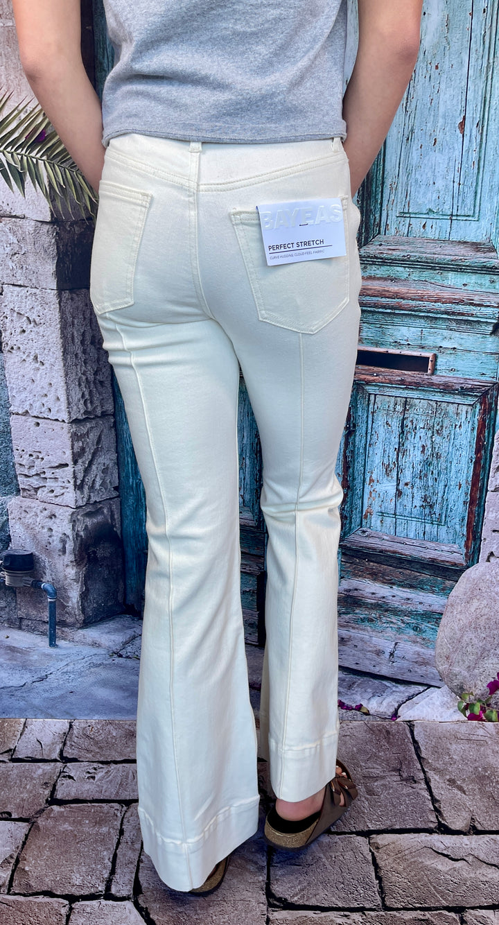 FINAL SALE Bayeas Rose High Rise Flare Leg Pant - White