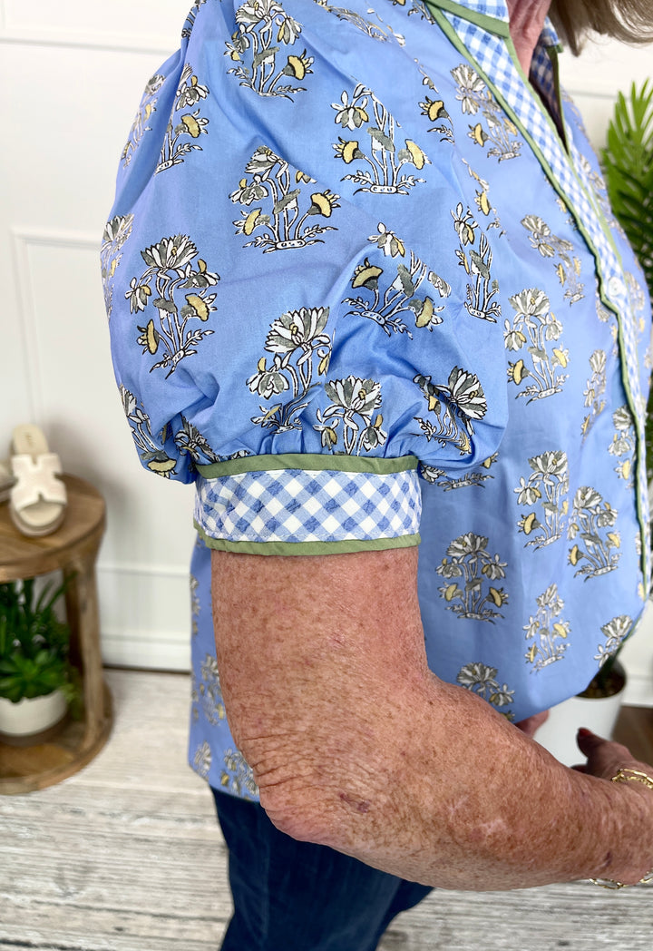 Petals & Plaid Top - Blue