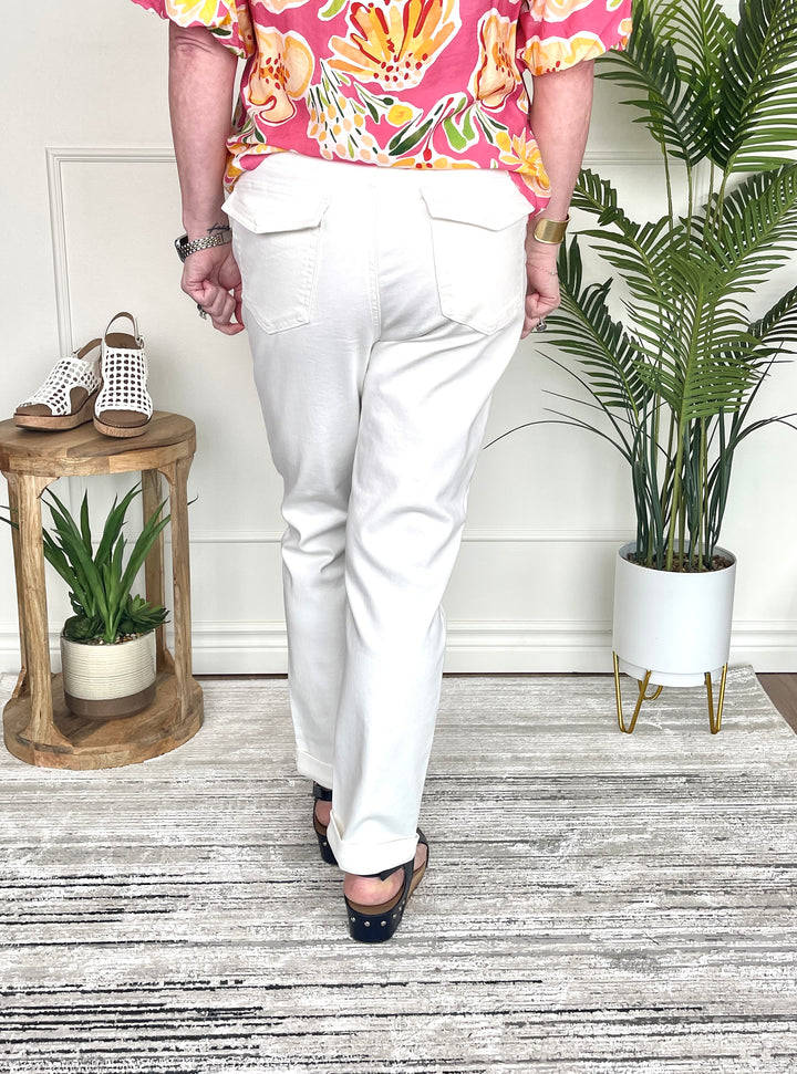Judy Blue High Waist Aurora Weekender - White